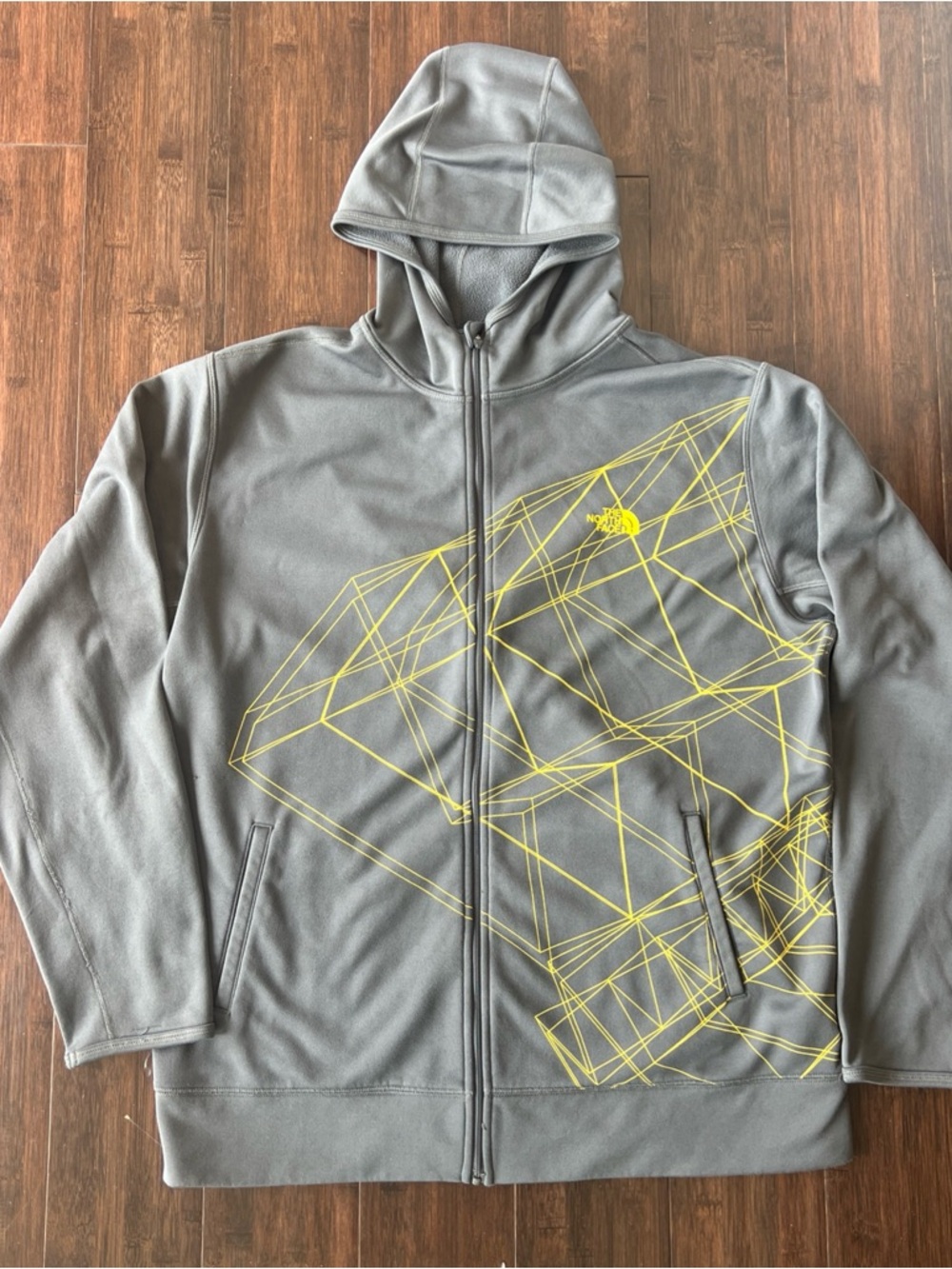 Vtg The North Face Men’s Gray Full Zip Hoodie Fleece Jacket Thumbholes Large